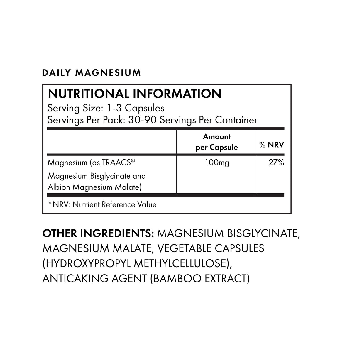Daily Magnesium Dual-source Magnesium Capsules With Traacs ® Magnesium Bisglycinate