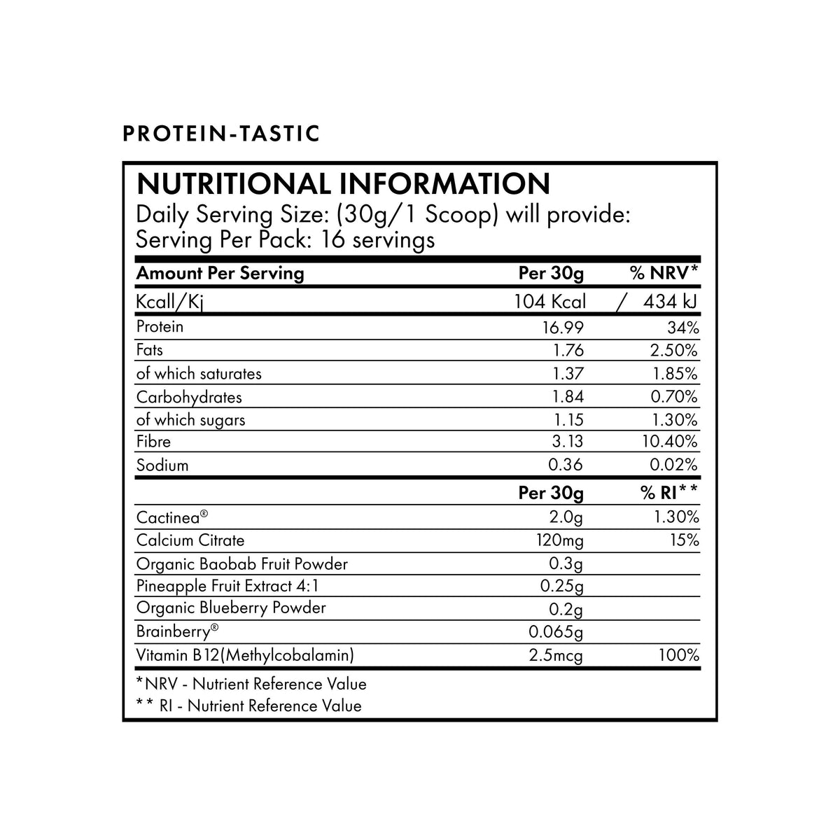 Protein-Tastic Nutritional Information