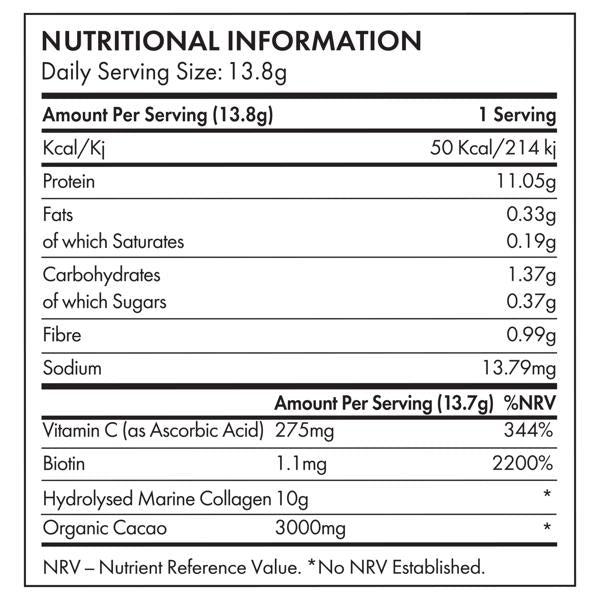 Chollagen Collagen Powder Hydrolysed Marine Collagen Peptides, Organic Cacao, Biotin & Vitamin C Food Supplement